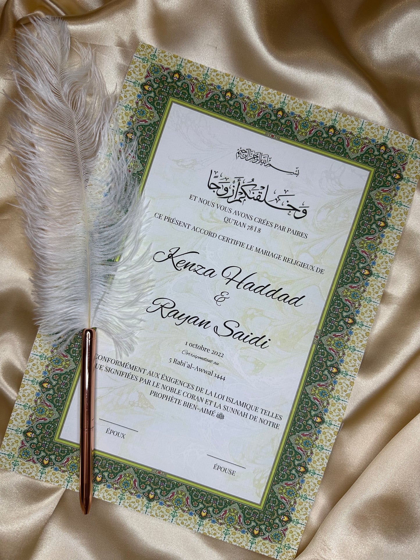 Certificat de mariage - Harmonie Verte
